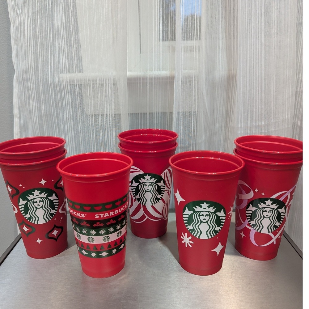 Starbucks Holiday Reusable‎ Red Cup Set of 8 Limited Edition Festive Designs